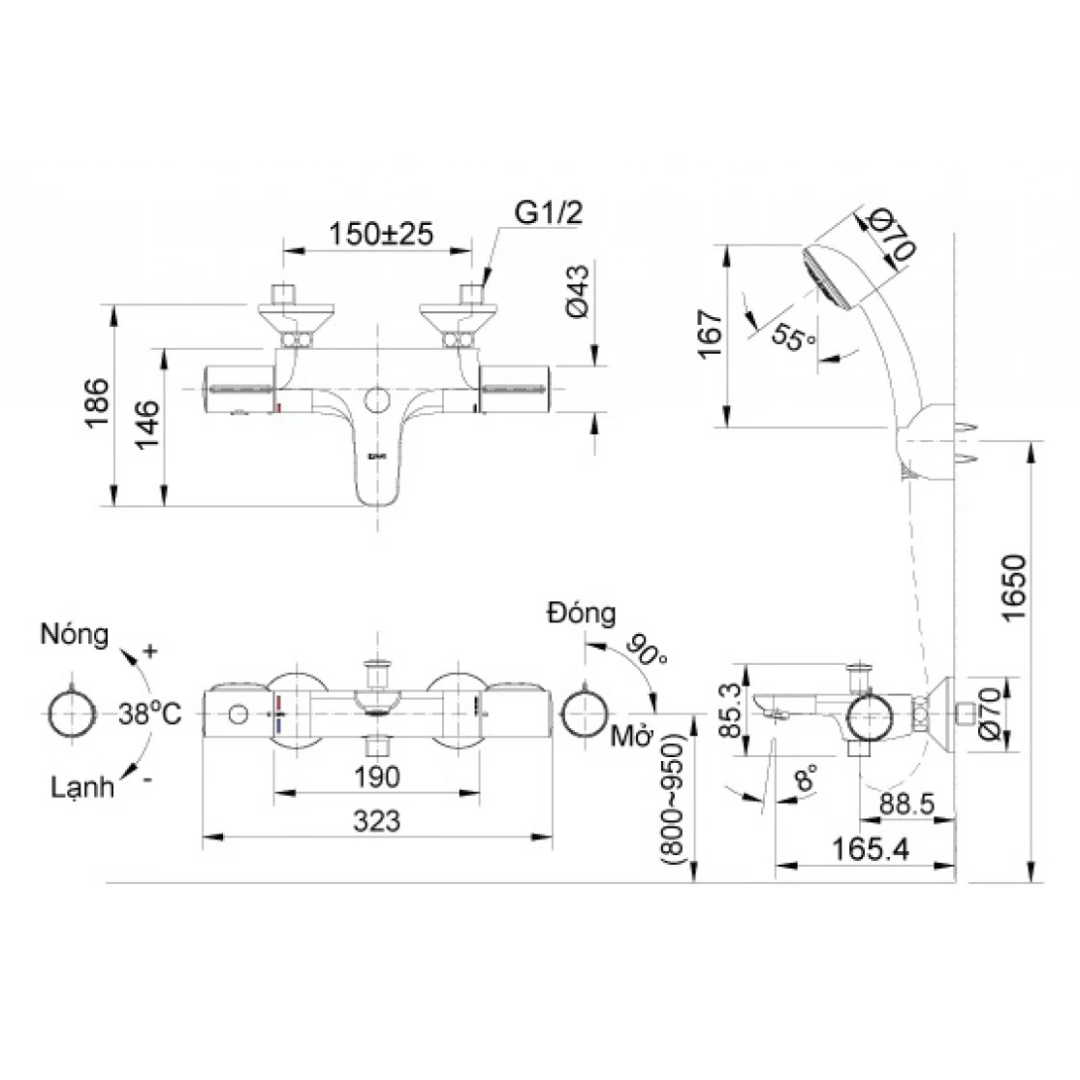 Vòi Sen Tắm Nhiệt Độ INAX BFV-3413T-3C