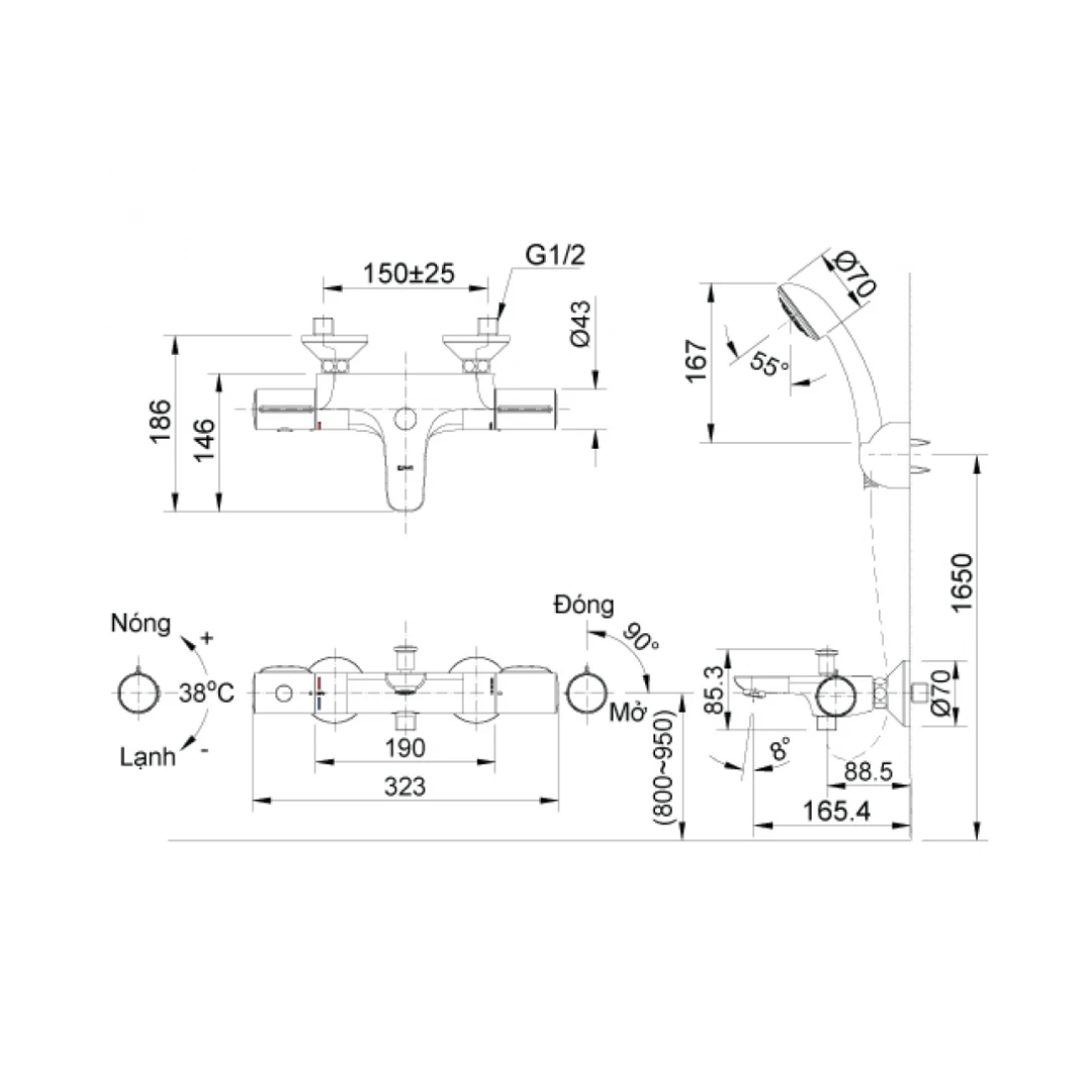 Vòi Sen Tắm Nhiệt Độ INAX BFV-3413T-8C