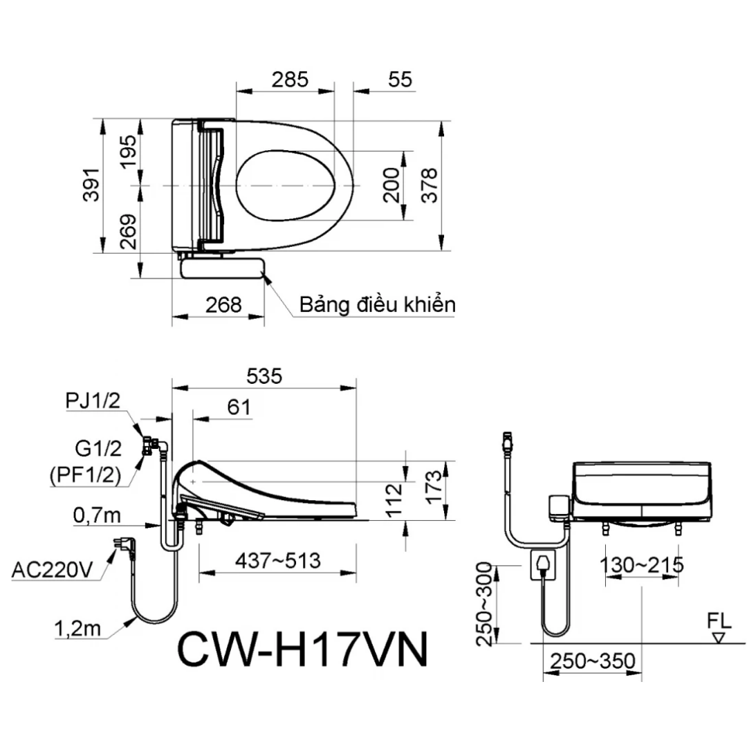 Nắp Bồn Cầu Điện Tử INAX CW-H17VN