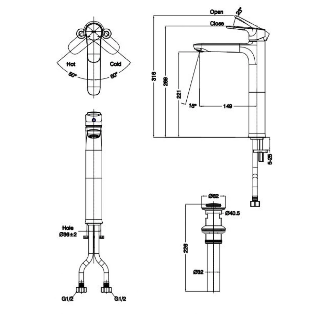 Vòi Lavabo Rửa Mặt Nóng Lạnh Thân Cao INAX LFV-1402SH