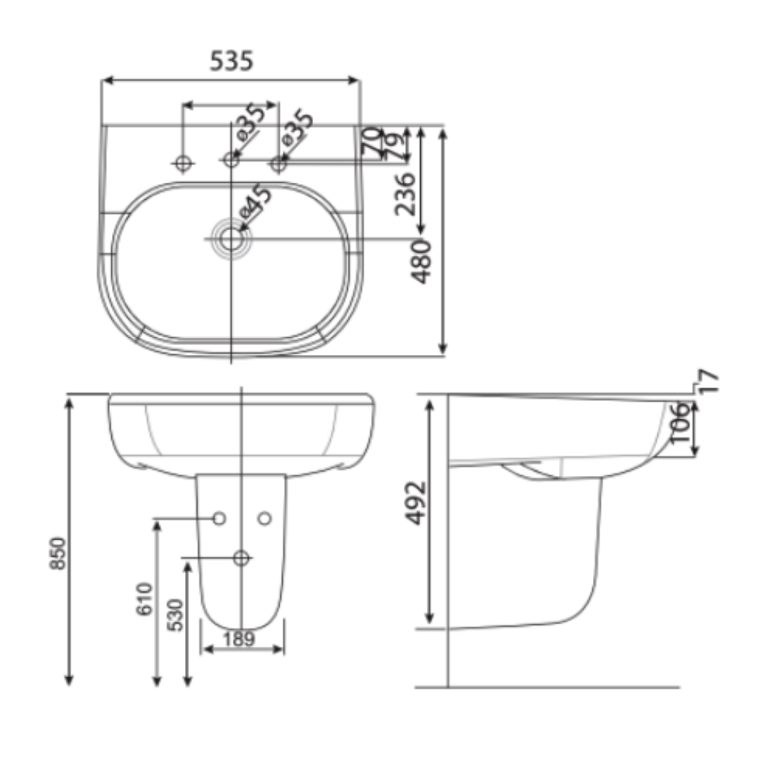 Chân Chậu Lavabo American Standard 0755-WT
