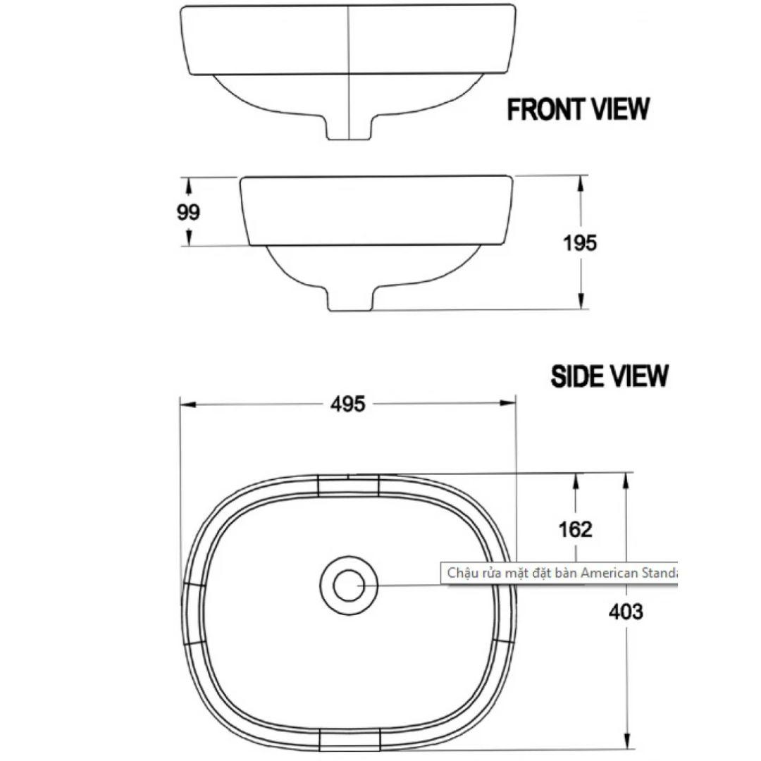 Chậu Lavabo Đặt Bàn American Standard 0950-WT