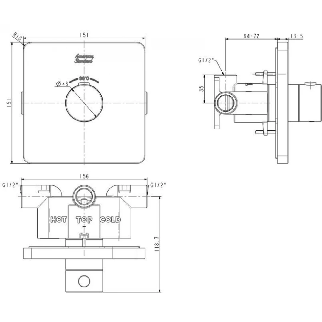Bộ Trộn Nhiệt Độ American Standard FFAS0930 Âm Tường EasySET Màu Xám Đen
