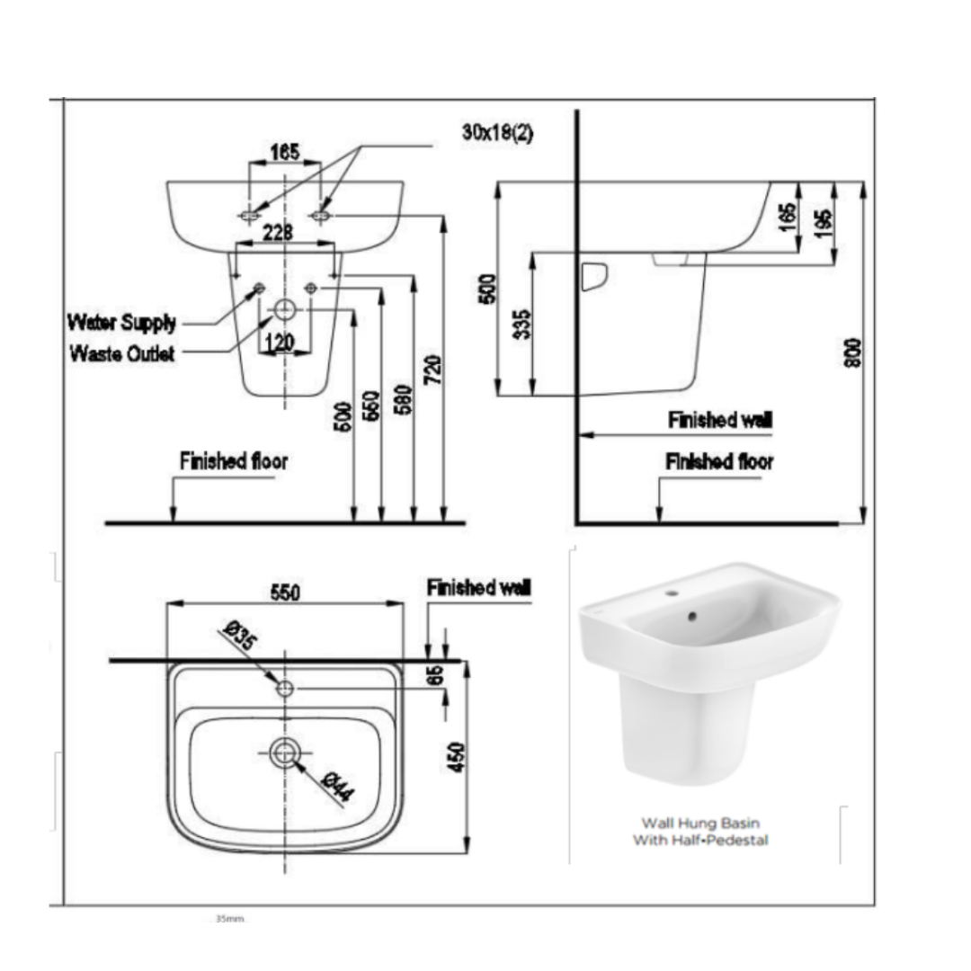 Chân Chậu Lavabo Treo Tường American Standard VF-7062