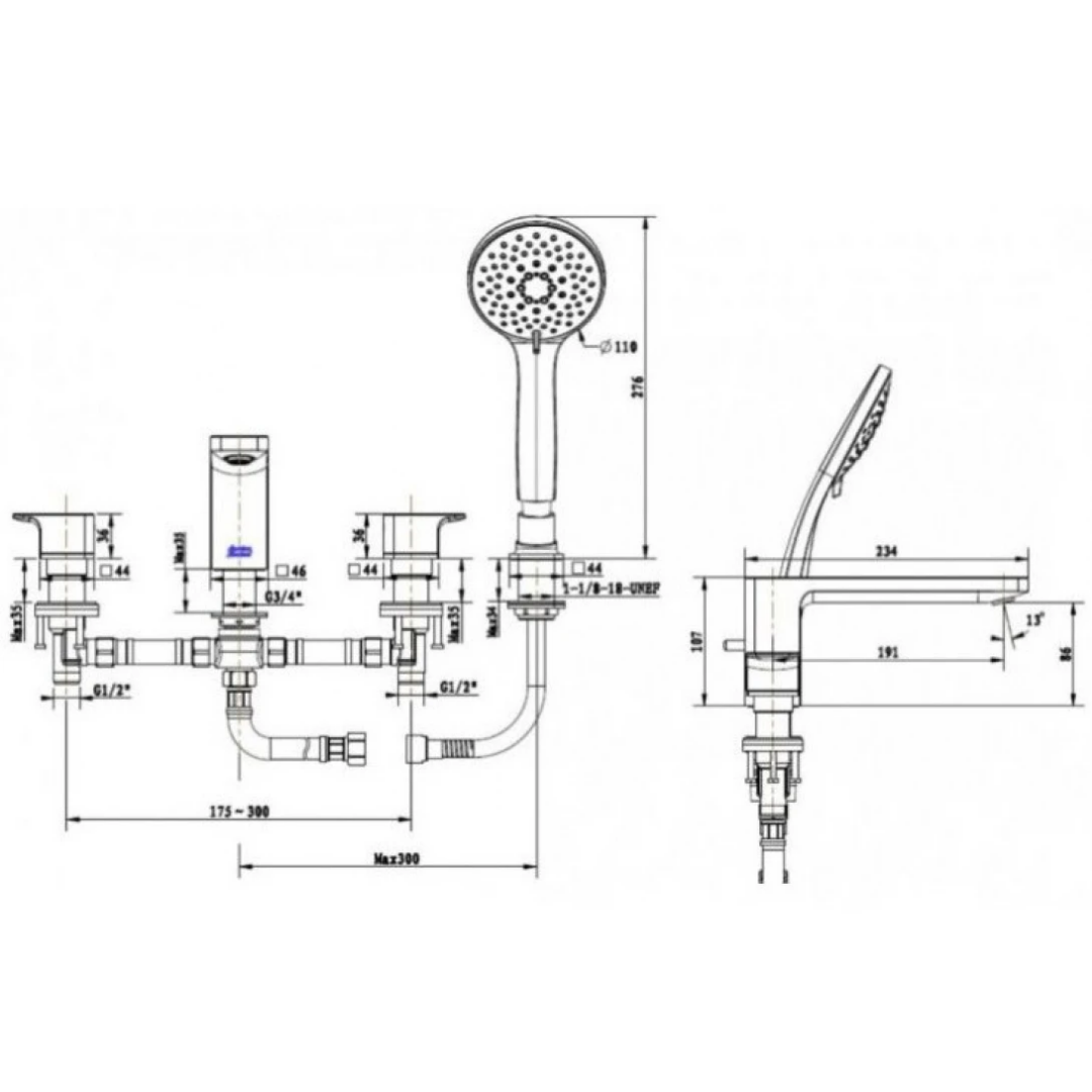 Vòi Xả Bồn Tắm American Standard WF-1300BHG Nóng Lạnh Màu Ghi