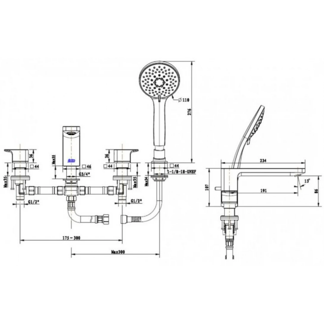 Vòi Xả Bồn Tắm American Standard WF-1300MB Nóng Lạnh Màu Đen