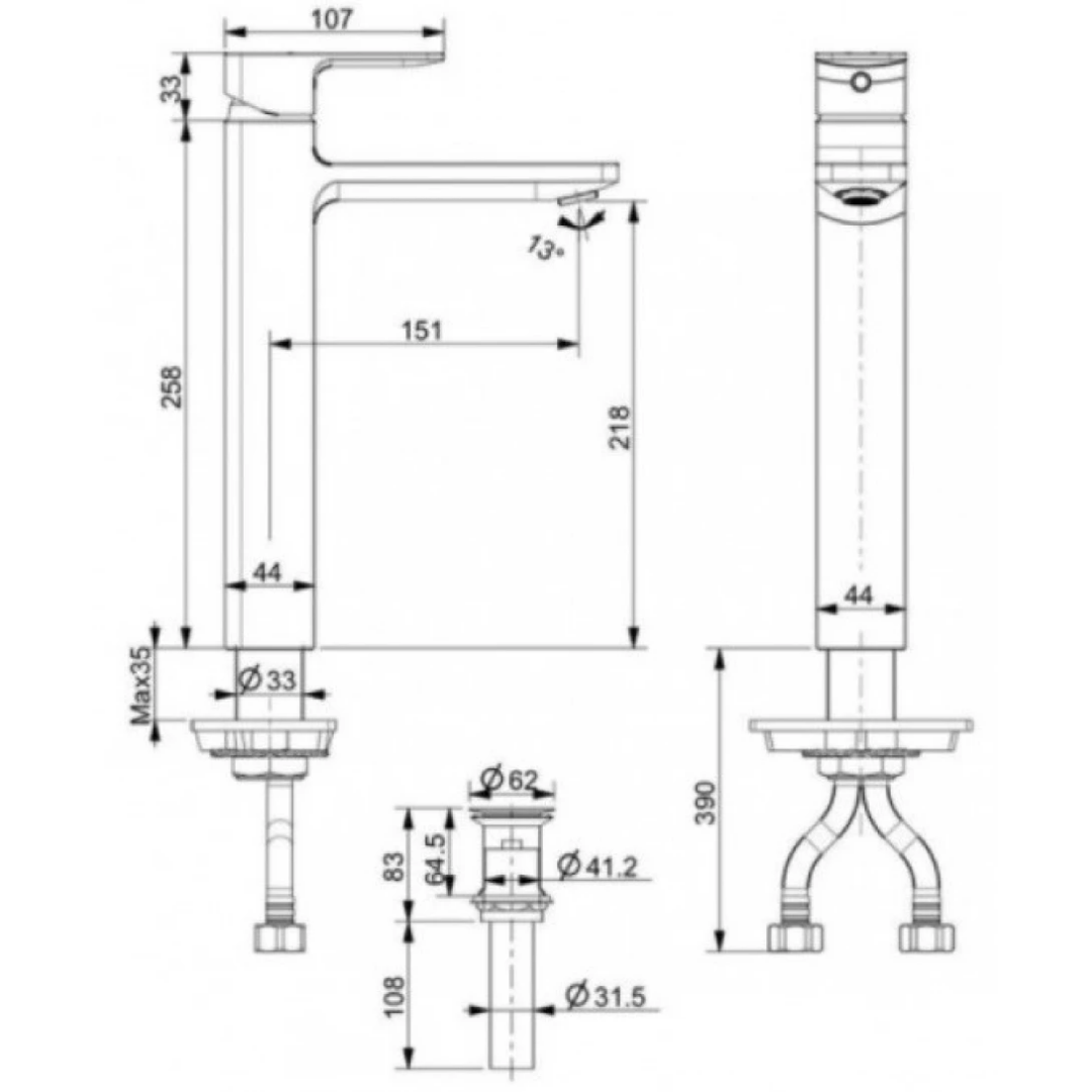 Vòi Lavabo Nóng Lạnh American Standard WF-1302MB Thân Cao Màu Đen