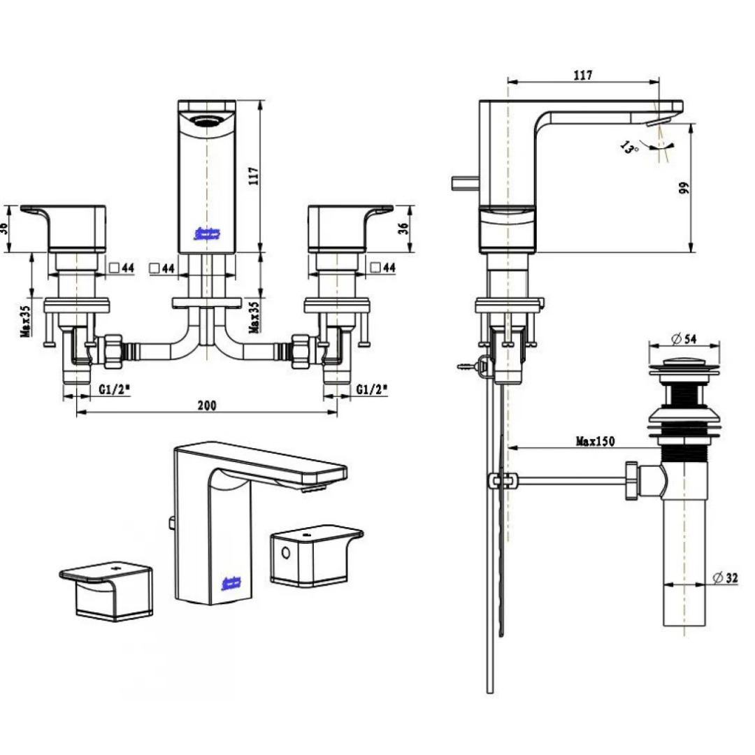 Vòi Lavabo Nóng Lạnh American Standard WF-1303WS 3 Lỗ Màu Vàng Hồng