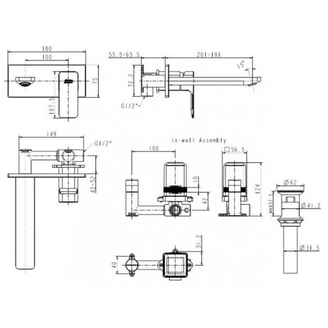 Vòi Lavabo Gắn Tường American Standard WF-1304BHG Màu Xám