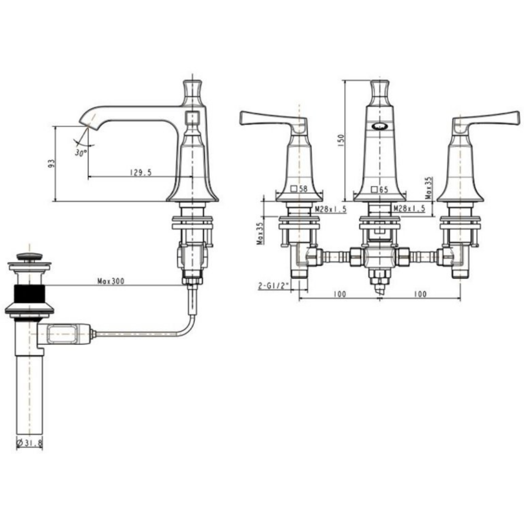 Vòi Lavabo Nóng Lạnh American Standard WF-1603 3 Lỗ