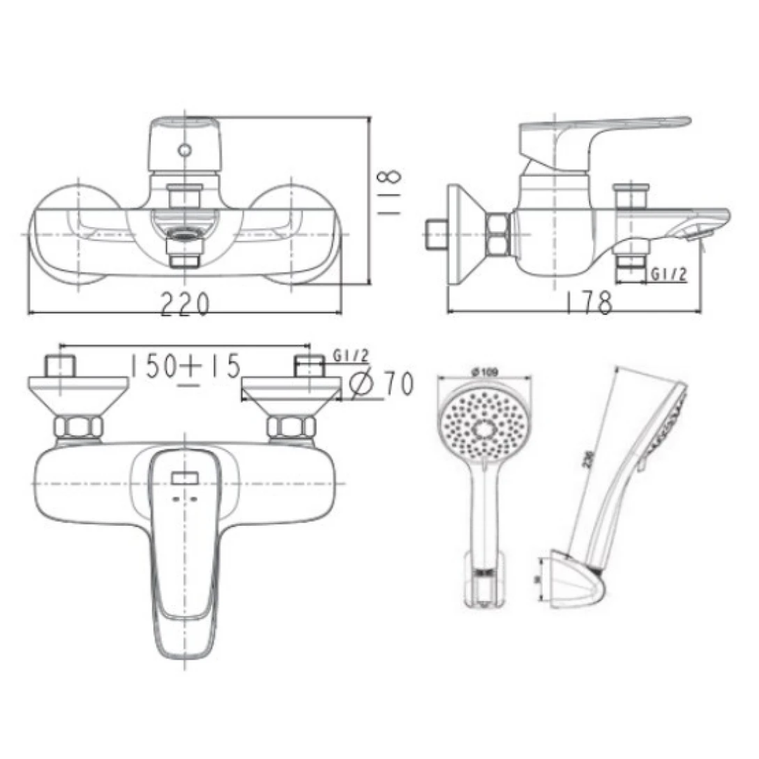 Vòi Sen Tắm Nóng Lạnh American Standard WF-1711