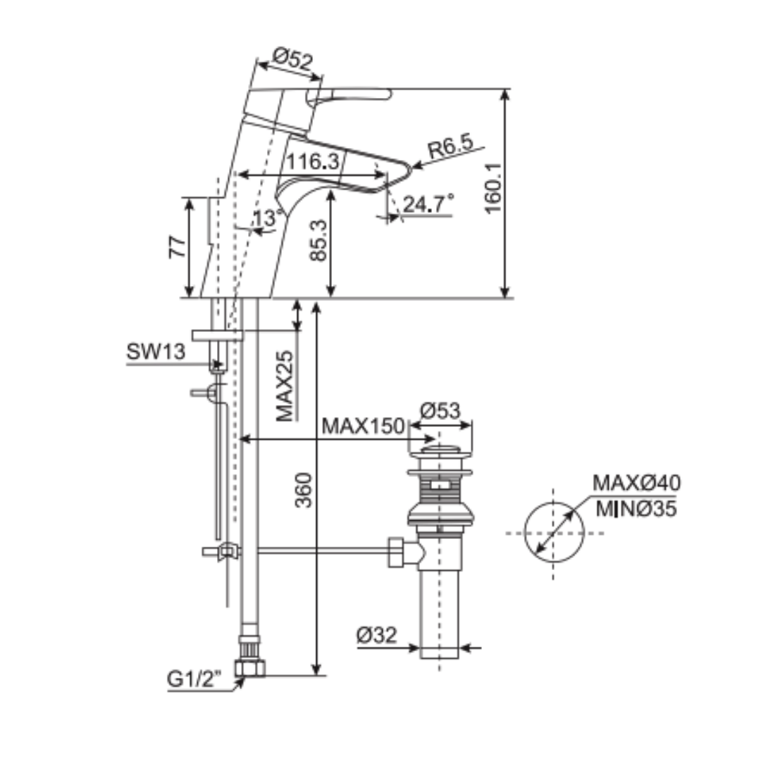 Vòi Lavabo Nóng Lạnh American Standard Active WF-3907