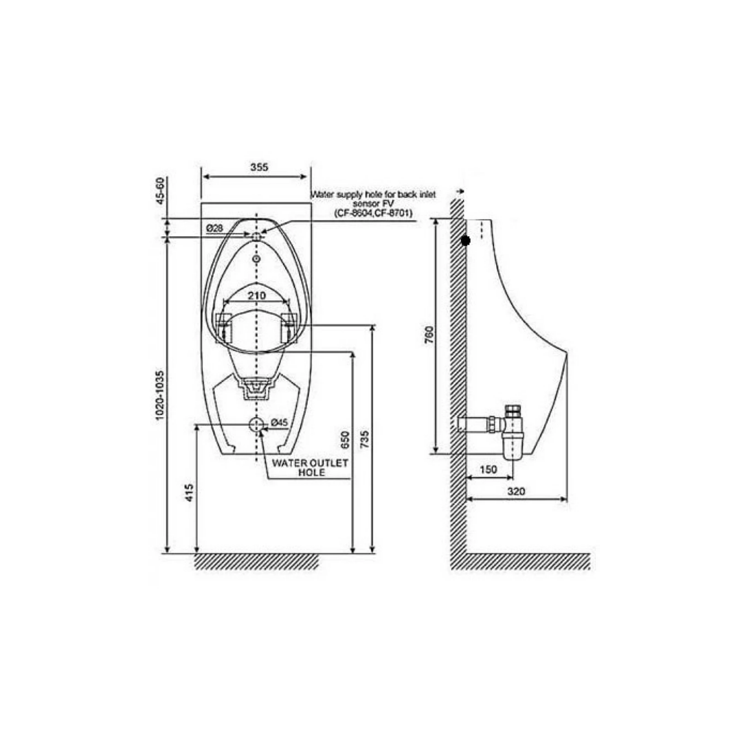 Bồn Tiểu Nam American Standard WP-6737B Treo Tường Cấp Âm