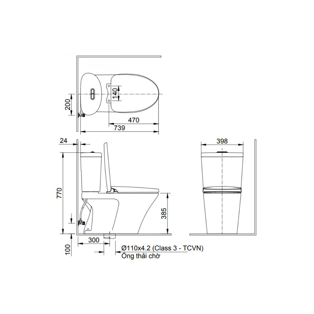 Bồn cầu 2 khối INAX C-700VAN AquaCeramic