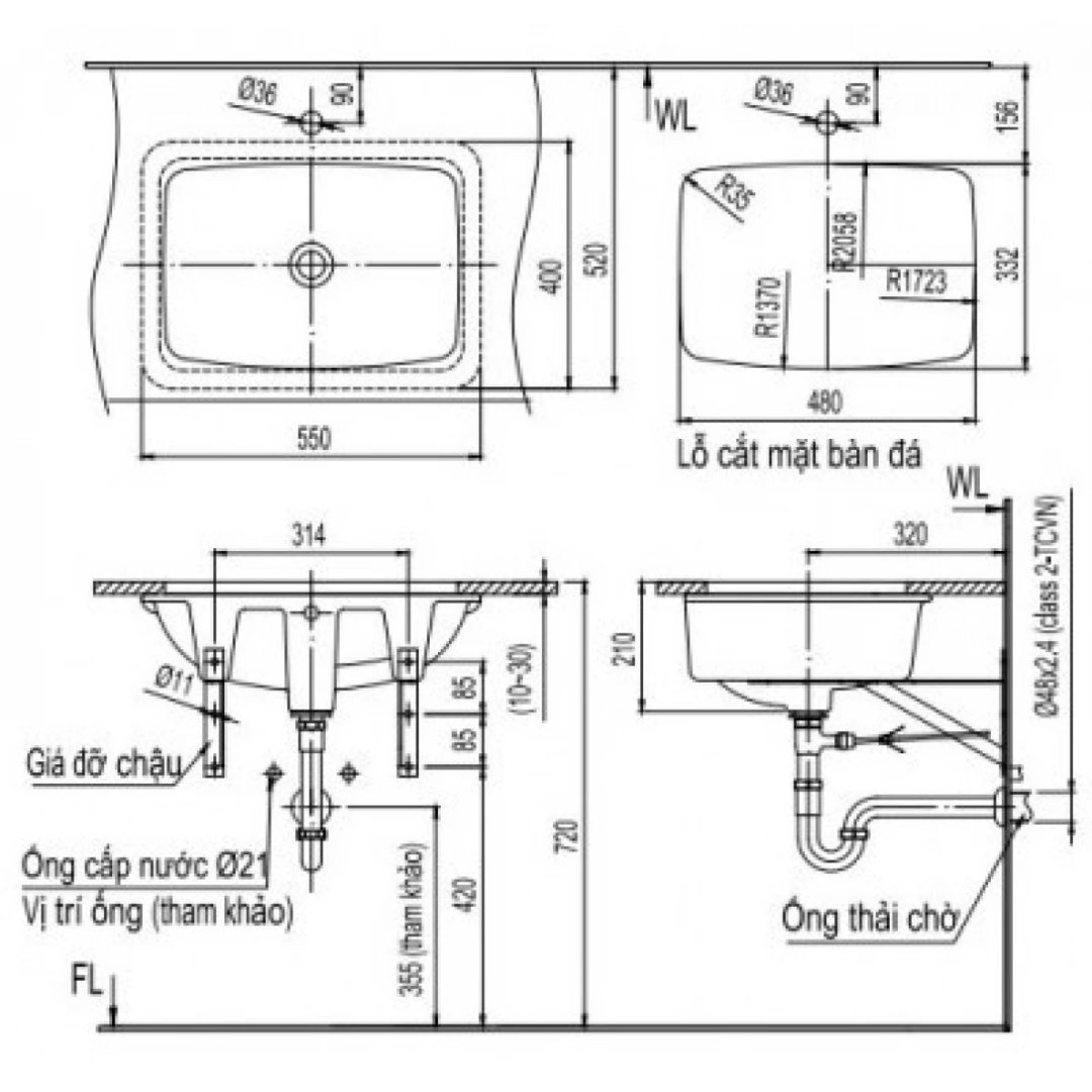 Chậu Lavabo Âm Bàn INAX AL-2298V AquaCeramic