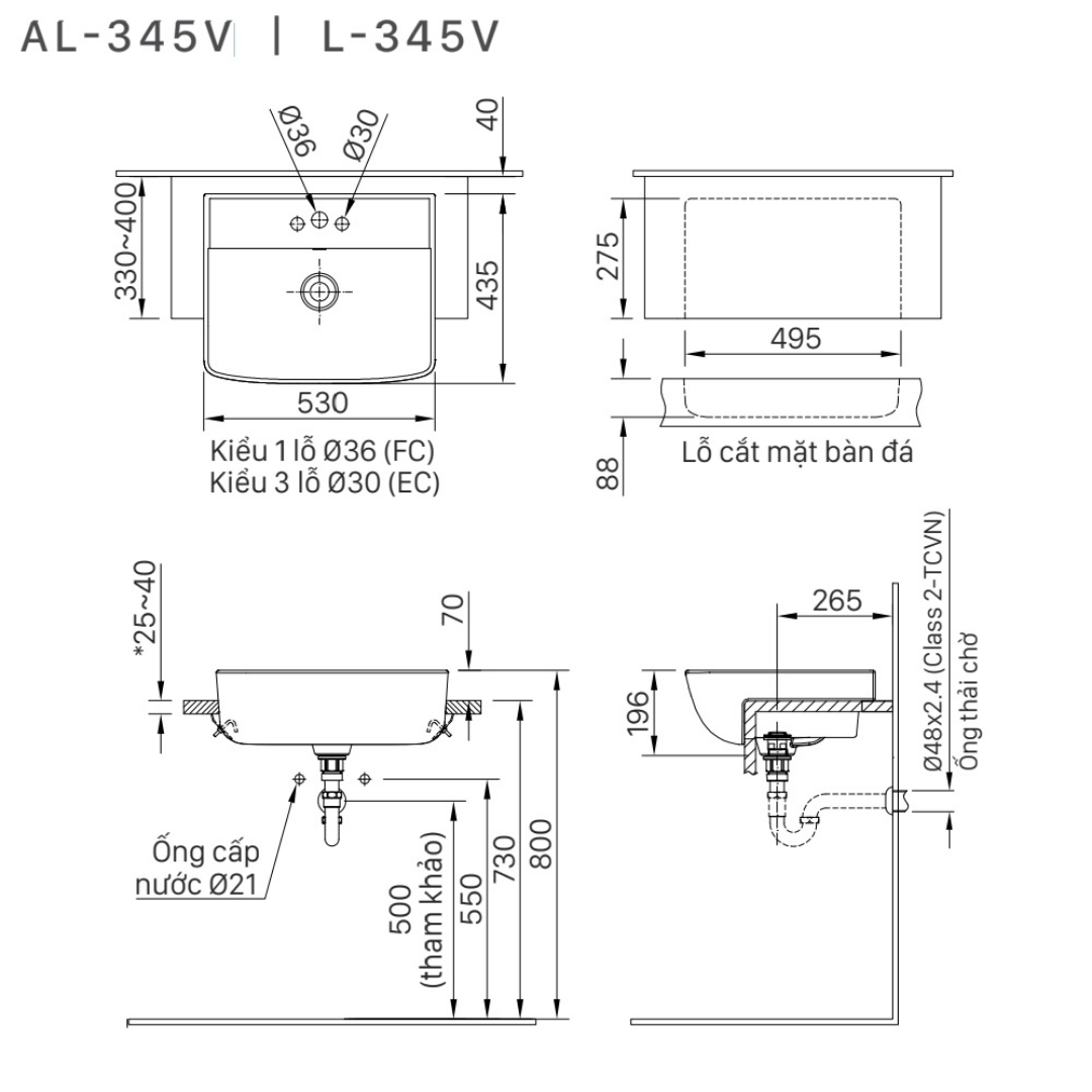Chậu Lavabo Bán Âm INAX AL-345VFC AquaCeramic