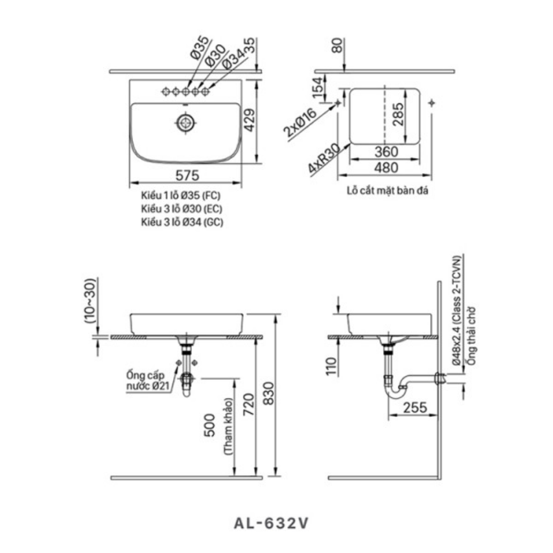 Chậu Lavabo Đặt Bàn INAX AL-632VFC Aqua Ceramic
