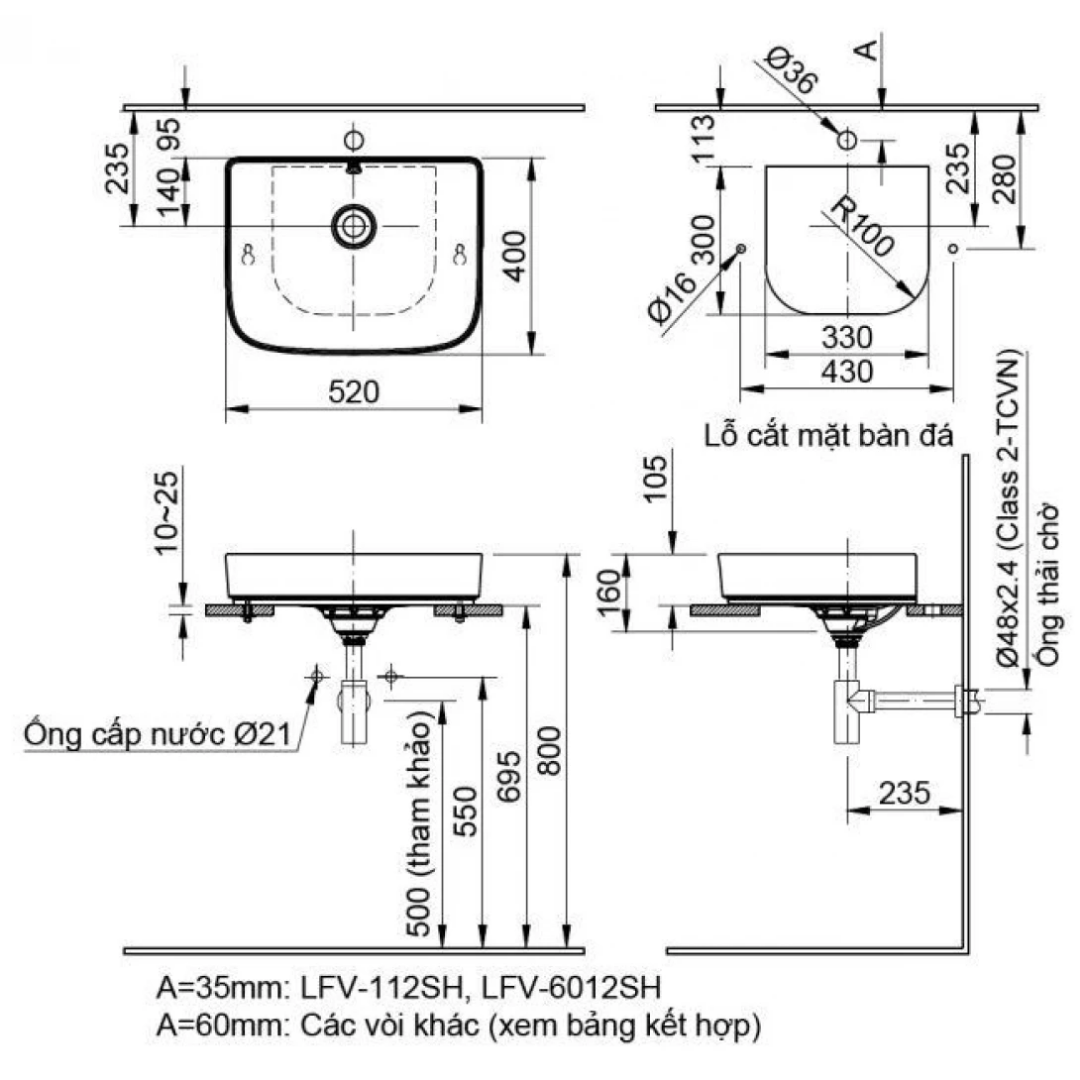 Chậu Rửa Lavabo Đặt Bàn AL-638V AquaCeramic