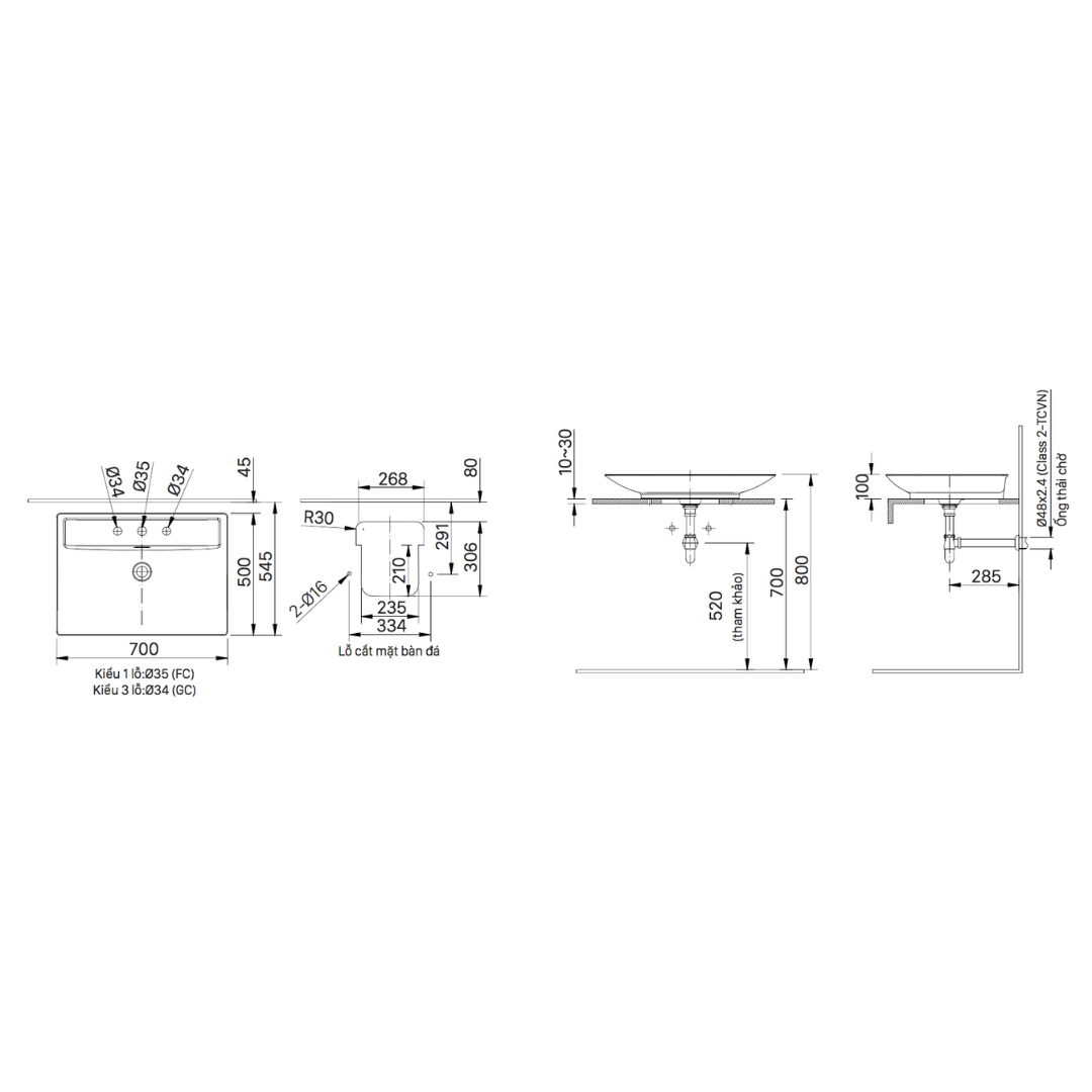 Chậu Lavabo Đặt Bàn 3 Lỗ INAX AL-S630VGC Aqua Ceramic