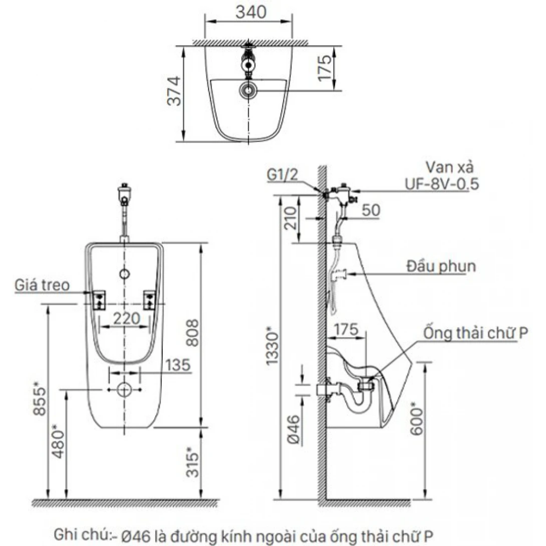 Bồn Tiểu Nam Treo Tường INAX AU-468V AquaCeramic