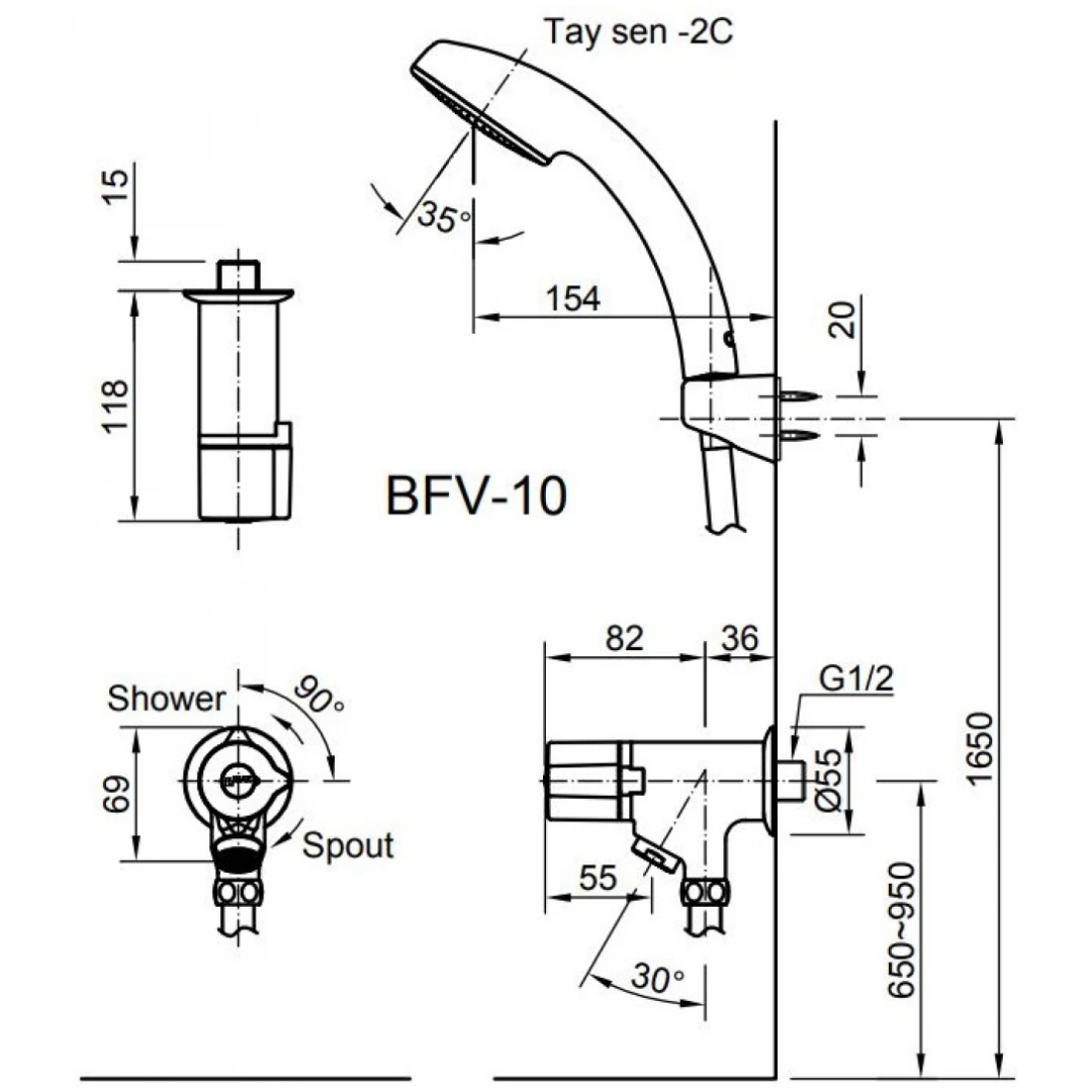Vòi Sen Tắm Lạnh INAX BFV-10-2C