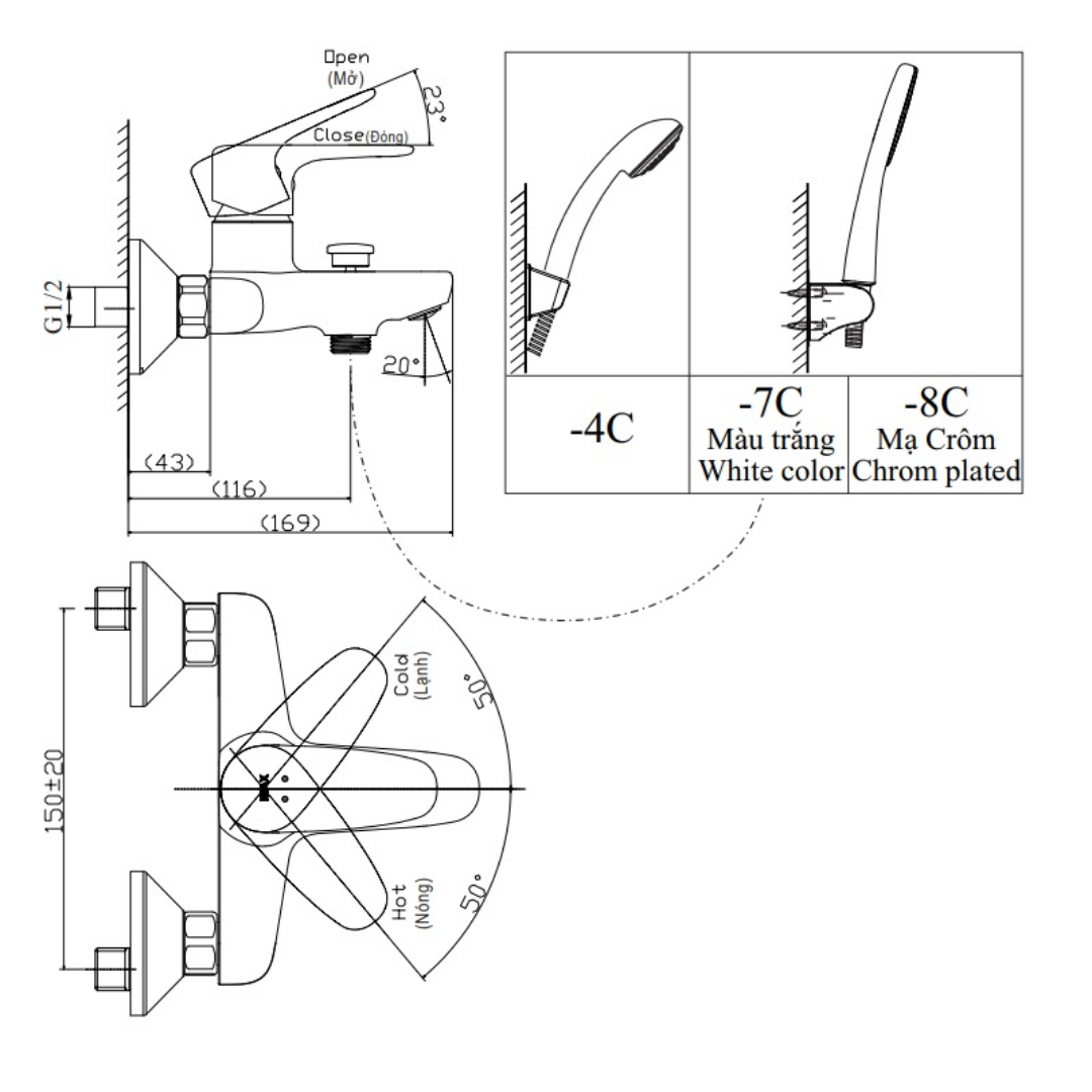 Vòi Sen Tắm Nóng Lạnh INAX BFV-1113S-1C