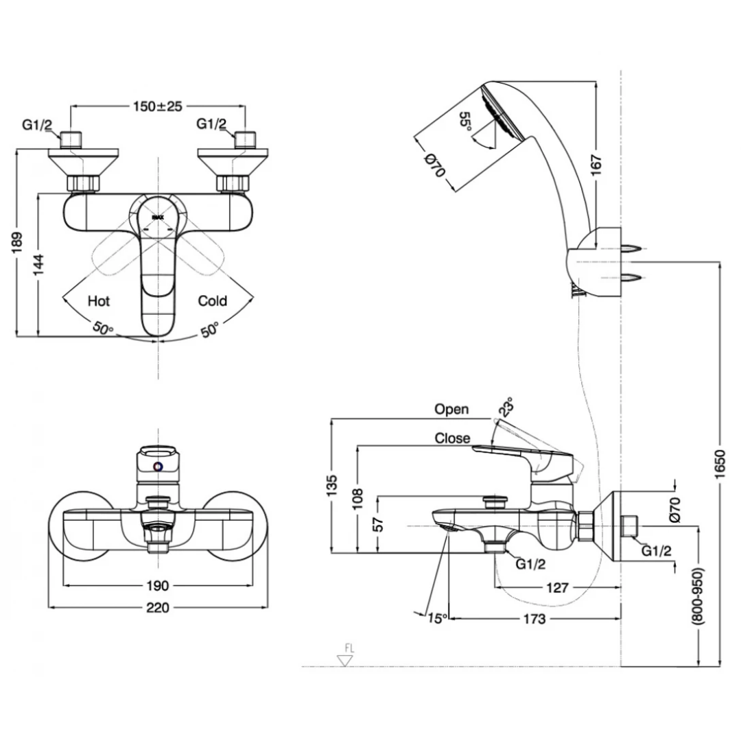 Vòi Sen Tắm Nóng Lạnh INAX BFV-1403S-8C
