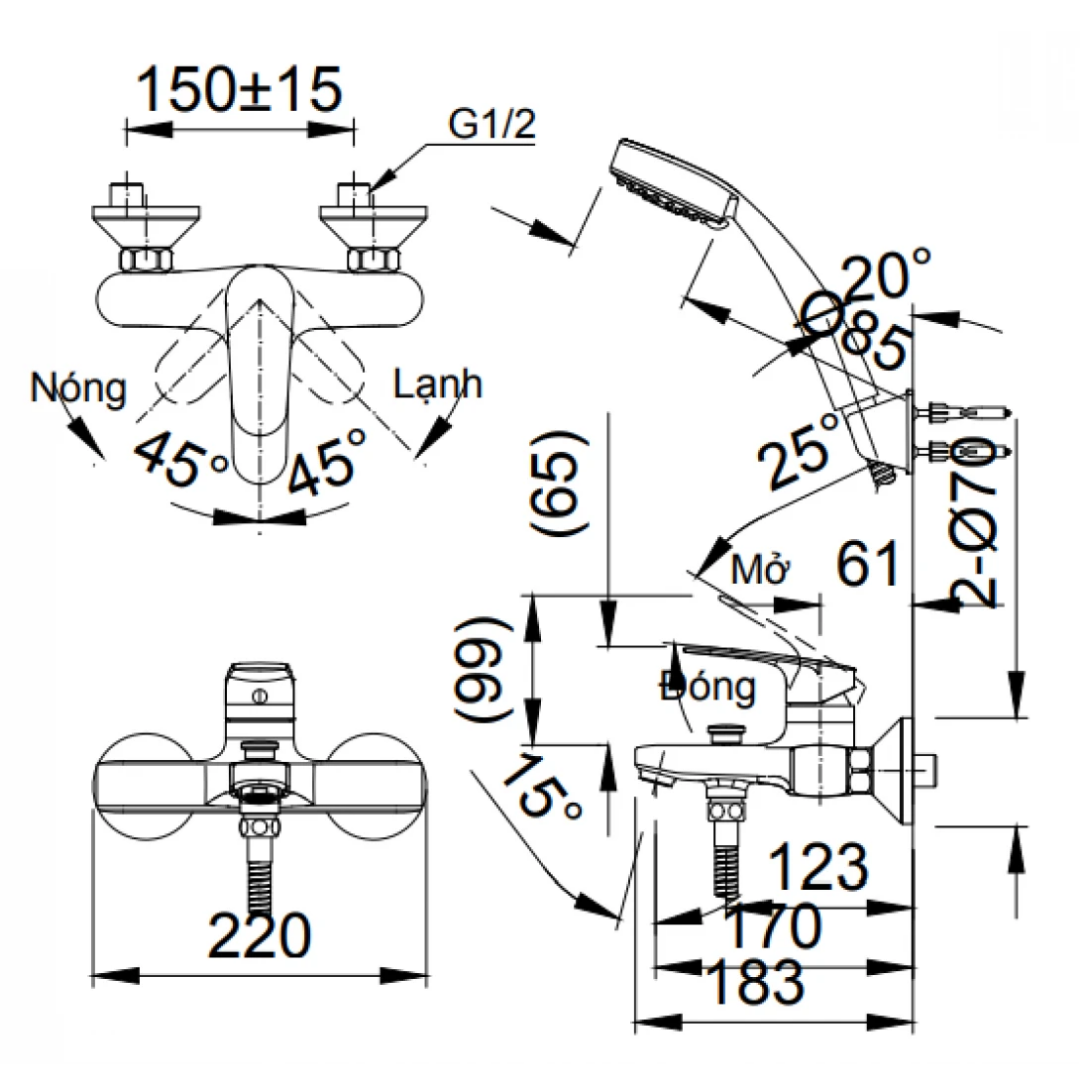 Vòi Sen Tắm Nóng Lạnh INAX BFV-2003S