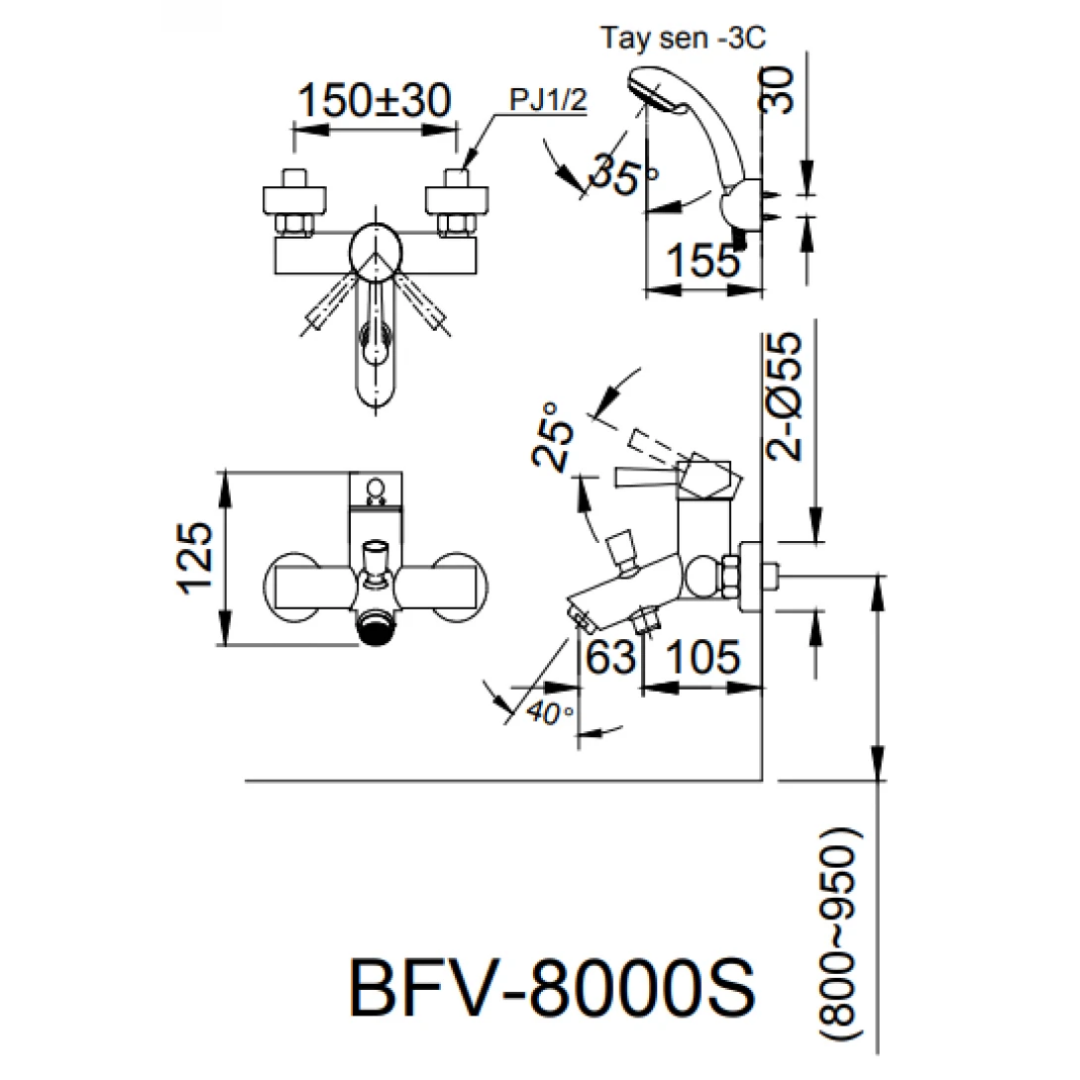 Vòi Sen Tắm Nóng Lạnh INAX BFV-8000S-5C