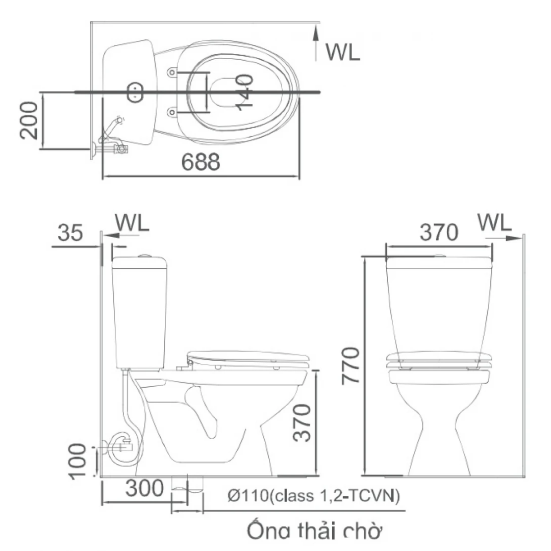 Bồn Cầu 2 Khối INAX C-108VA Nắp Thường
