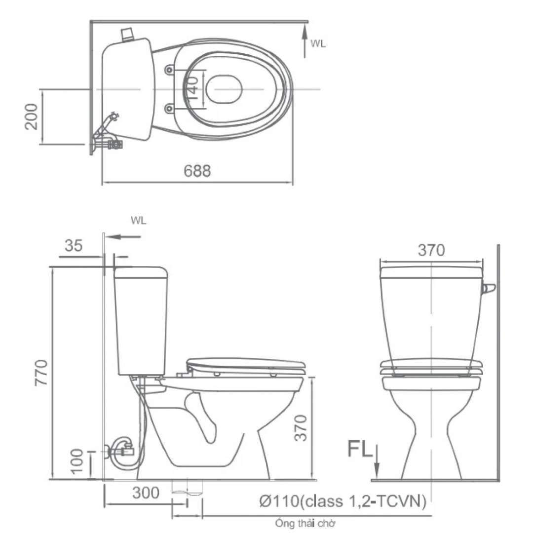 Bồn Cầu 2 Khối INAX C-117VAN Nắp Êm