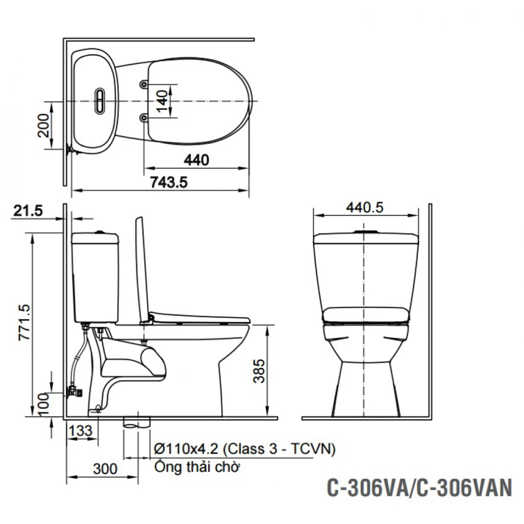 Bồn Cầu 2 Khối INAX C-306VAN Nắp Êm