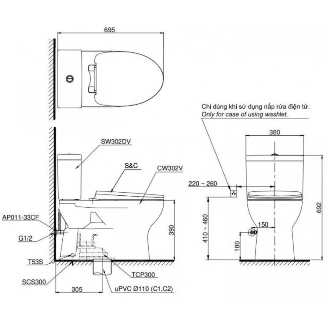 Bồn Cầu Điện Tử TOTO CS302DW18 Washlet