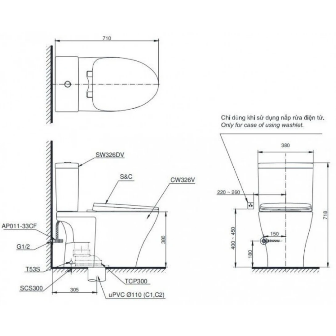 Bồn Cầu Điện Tử TOTO CS326DW18 Washlet