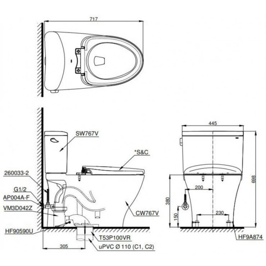 Bồn Cầu 2 Khối TOTO CS767RT10 Nắp Êm TC395VS
