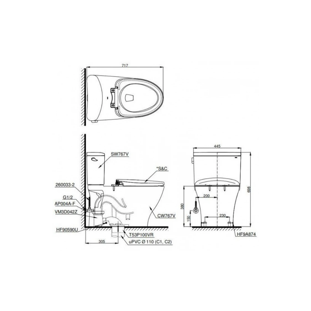 Bồn Cầu Điện Tử TOTO CS767RW18 Nắp Rửa Washlet TCF23710AAA C2