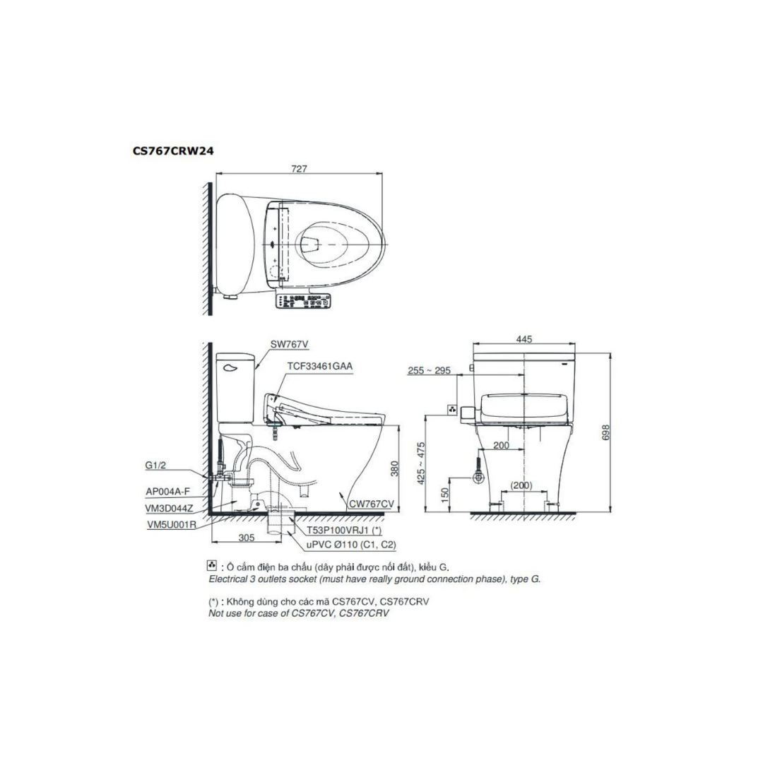 Bồn Cầu Điện Tử TOTO CS767RW24 Washlet TCF33461GAA S2