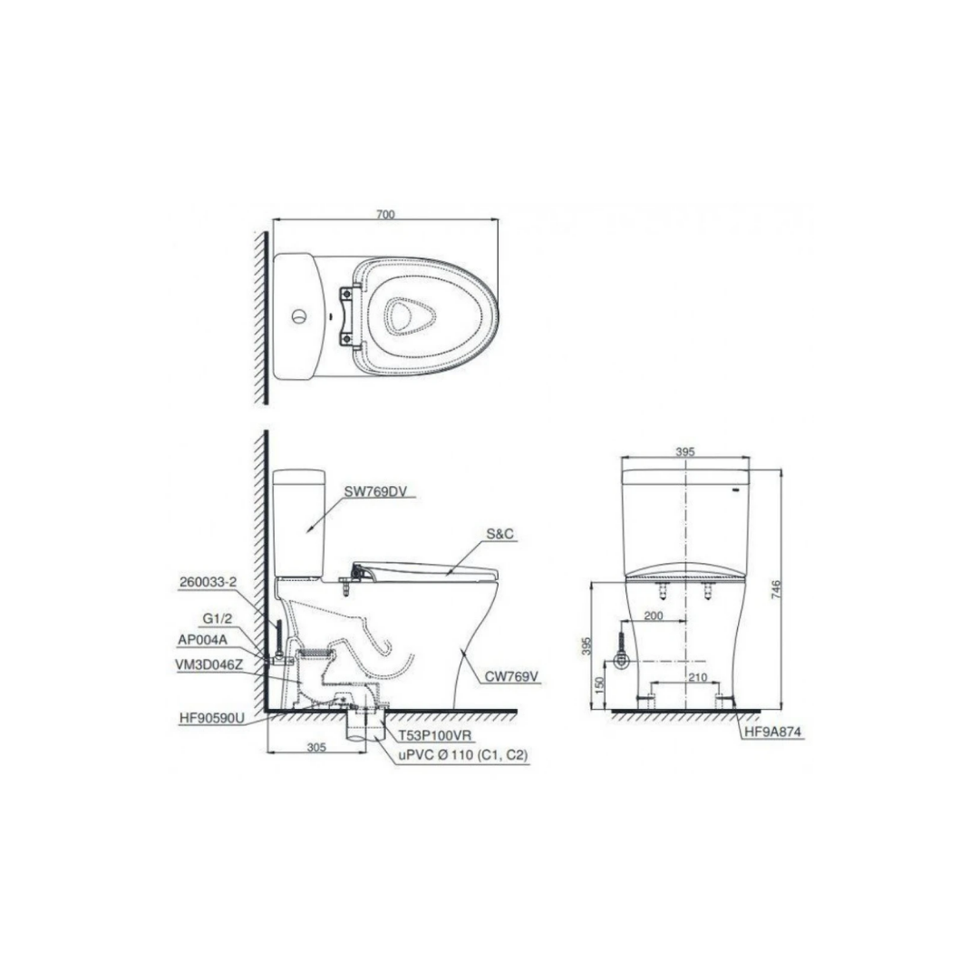 Bồn Cầu Điện Tử TOTO CS769DRW18 Nắp Rửa Washlet TCF23710AAA C2