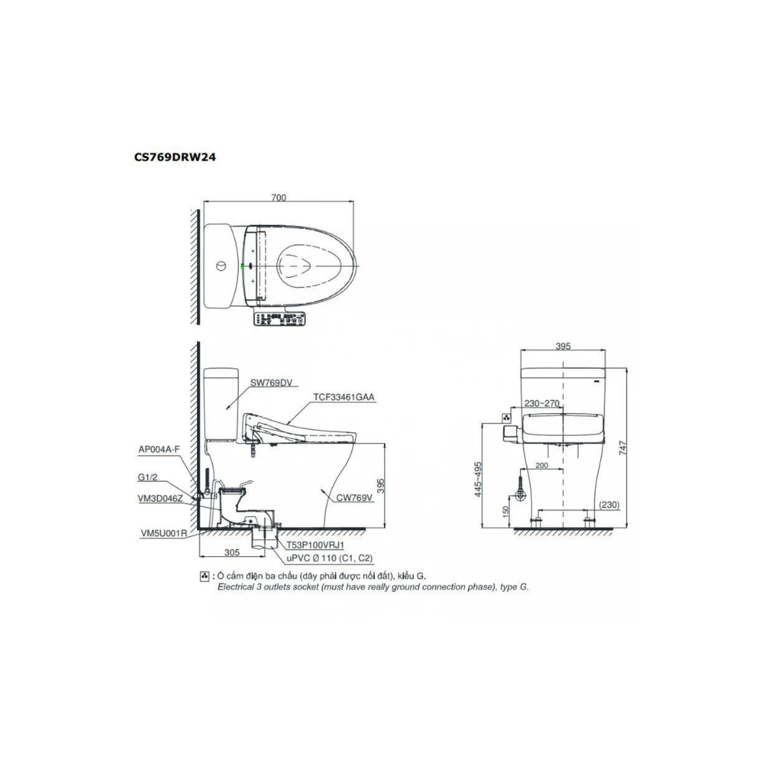 Bồn Cầu Điện Tử TOTO CS769DRW24 Washlet TCF33461GAA S2