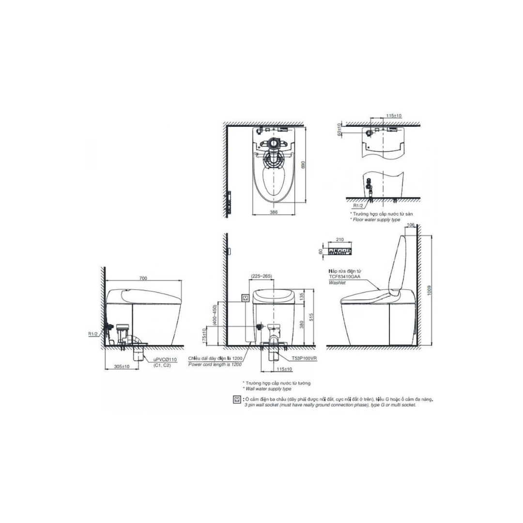 Bồn Cầu Thông Minh TOTO CS921VT/TCF83410GAA/T53P100VR NEOREST RS