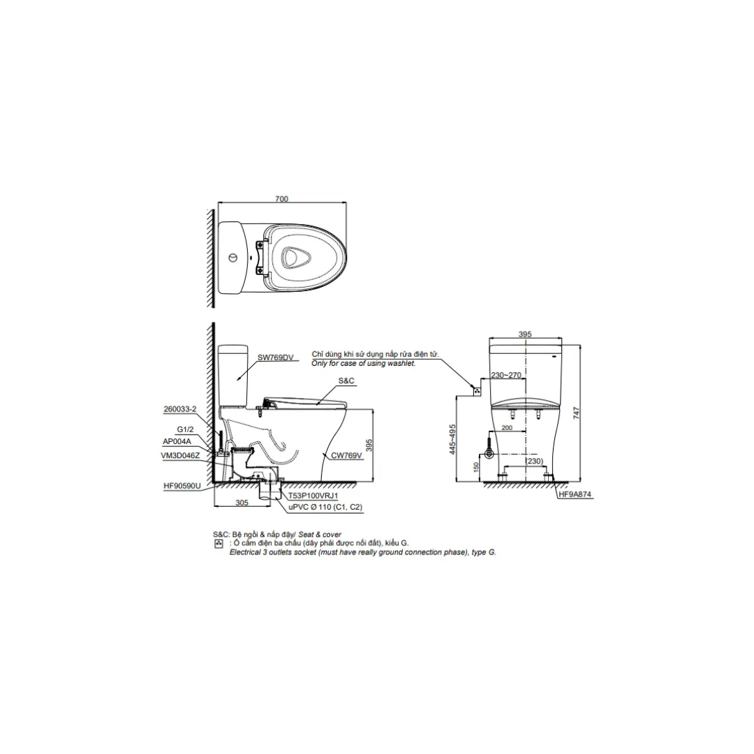 Bồn Cầu Hai Khối TOTO CS986GT9 Nắp Êm