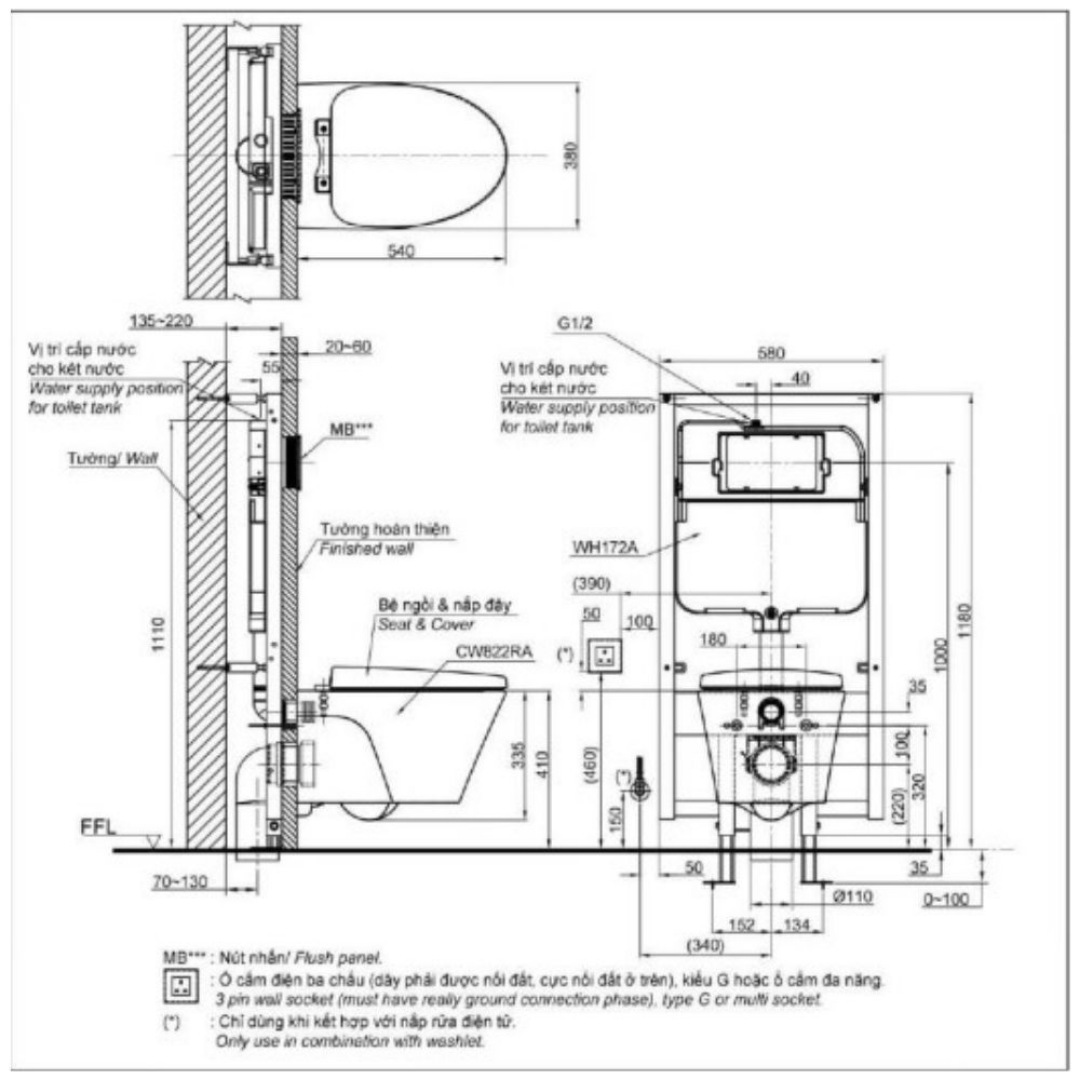 Bồn cầu treo tường nắp rửa điện tử S5 TOTO CW822RA TCF34461GAA WH172A MB174P