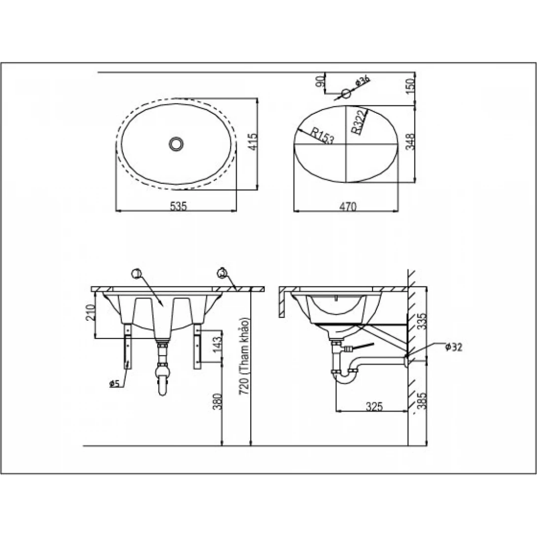 Chậu Lavabo Âm Bàn INAX L-2293V