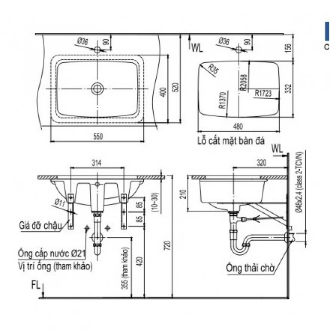 Chậu Lavabo Âm Bàn INAX L-2298V