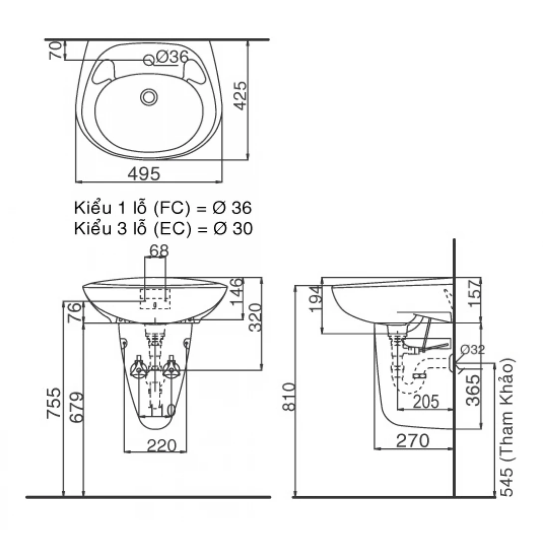 Chậu Lavabo Treo Tường INAX L-284VFC/L-284VC