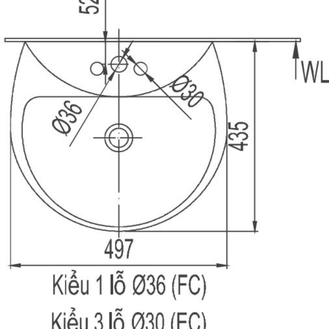 Chậu Lavabo Treo Tường 3 Lỗ Inax L-285VEC