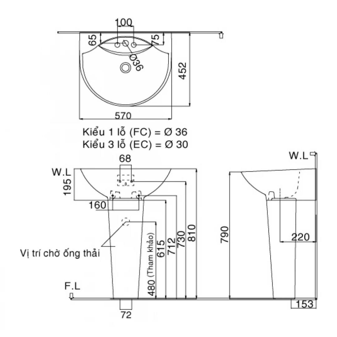 Chậu Lavabo Treo Tường INAX L-288VEC/L-288VD Kèm Chân Dài
