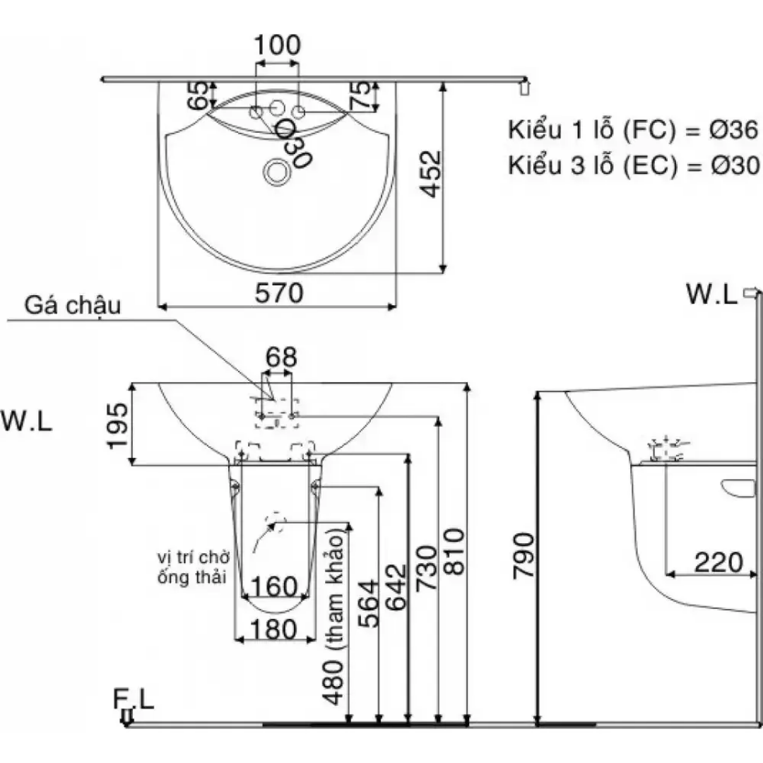 Chậu Lavabo Treo Tường INAX L-288VFC