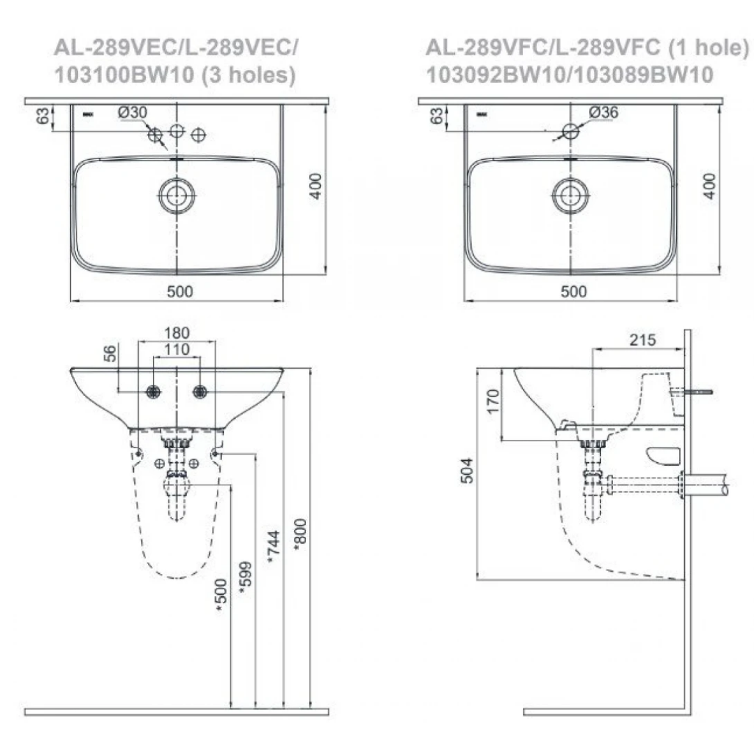 Chậu Lavabo Treo Tường INAX L-289VFC/L-288VC