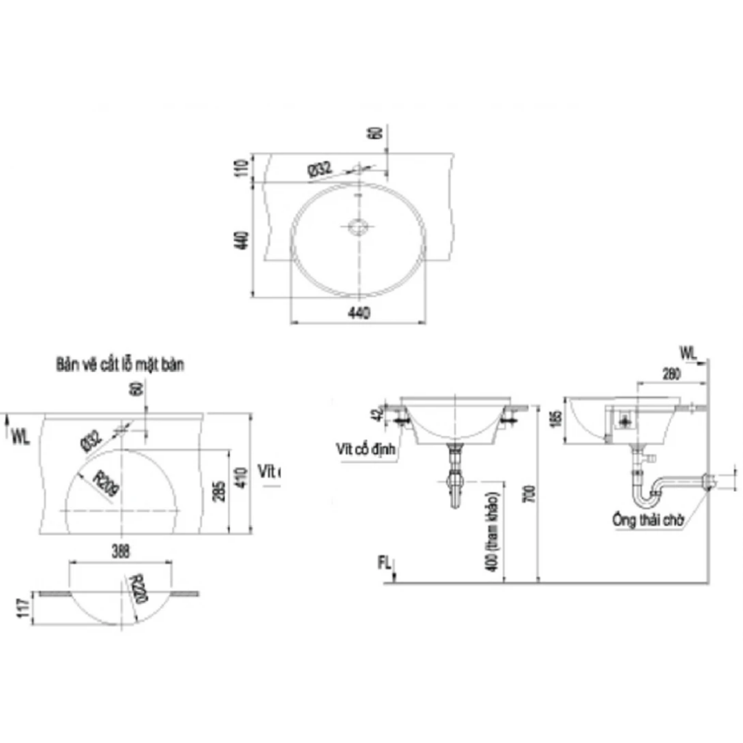 Chậu Lavabo Bán Âm INAX L-333V